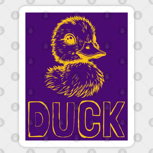 Cool Yellow Duck Line Art with Grunge Text - Stylish Animal Typography Sticker by TuncGK